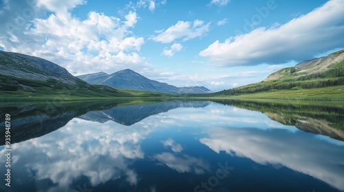 Mountain Lake with Cloudy Reflection