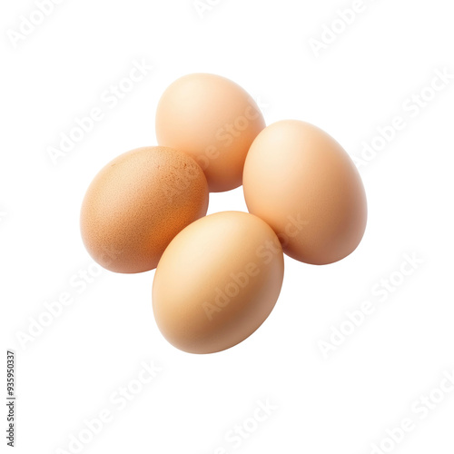 Four Brown Eggs on White Background