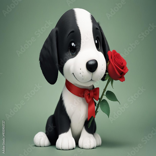 a photo of dog with red rose made with generative AI