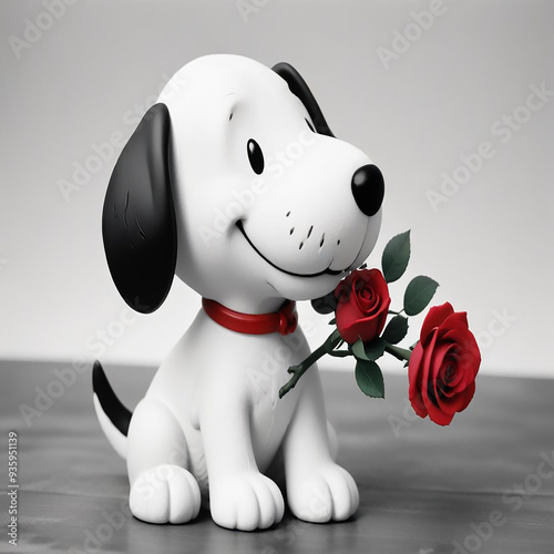 a photo of dog with red rose made with generative AI