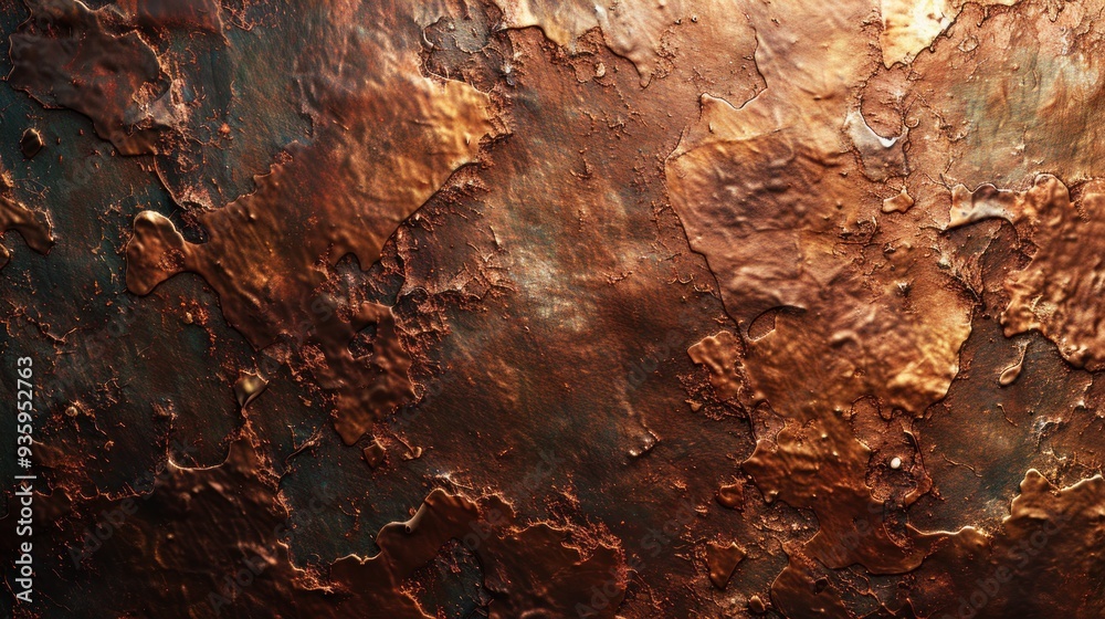 Textured copper metal background with natural weathering