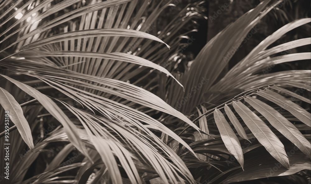 Obraz premium A close-up shot of palm leaves, taken during the day, shows the intricate details of the foliage