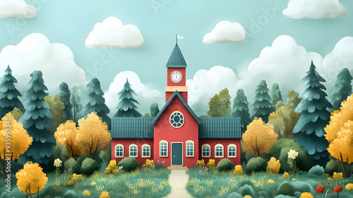 Teacher Day animation vector featuring a school building and campus elements in a playful style. photo