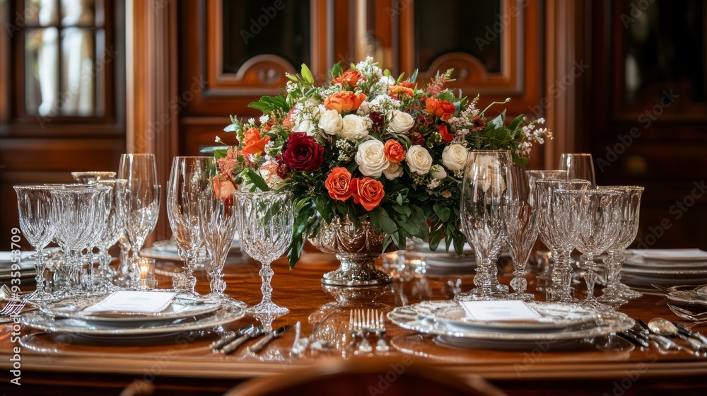 Elegant dining table setting for a gourmet dinner party Elegant dining table setting for a gourmet dinner party