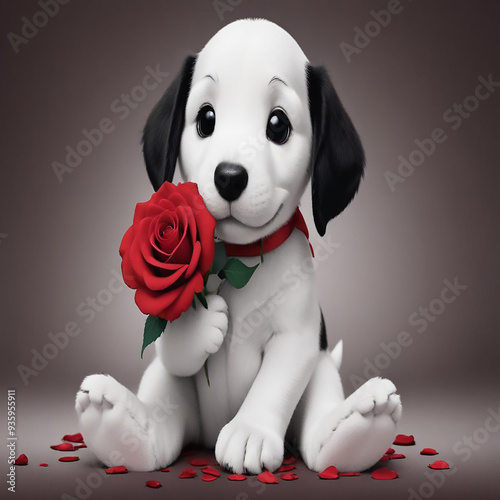 a photo of dog with red rose made with generative AI
