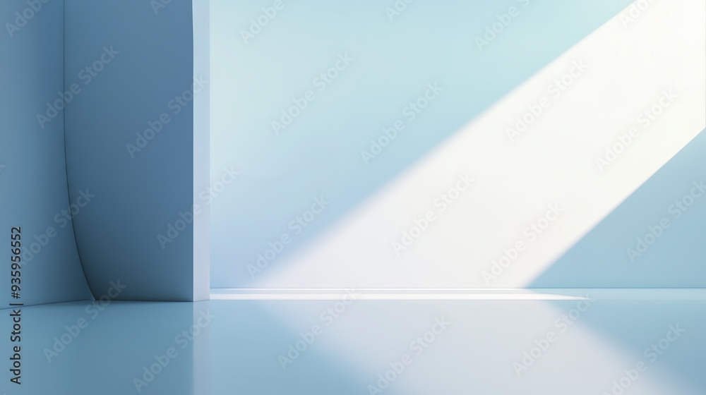 Bright minimalist room with a sharp light beam, a sleek and contemporary background for modern designs

