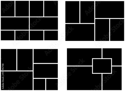 black and white set of tiles empty photo collage template, picture album moodboard background frame design
