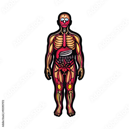 A vector illustration of the human body, showcasing the skeletal and muscular systems.