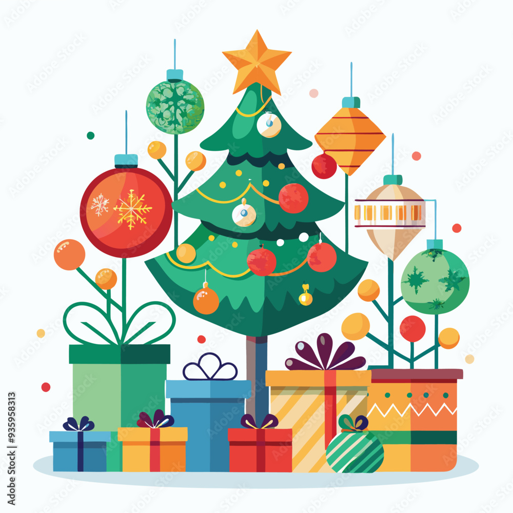 Christmas Tree Vector with gifts and decoration png