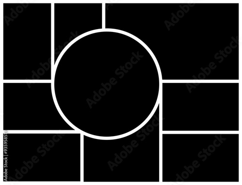 Empty collage vector photo template black and white tile with a circle picture album background