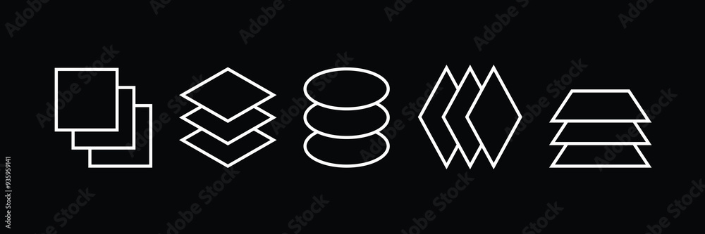 Layers of material, linear style icons, symbols. Set of line icons related to overlapping sheets. Layered material, structure and properties. Vector illustration Layers of material, linear style icons, symbols. Set of line icons related to overlapping sheets. Layered material, structure and properties. Vector illustration