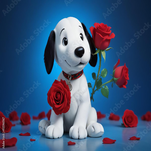 a photo of dog with red rose made with generative AI