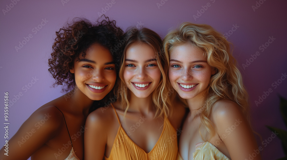 International woman's day. Diverse and inclusive group of women smiling together on plain background. International woman's day. Diverse and inclusive group of women smiling together on plain background.