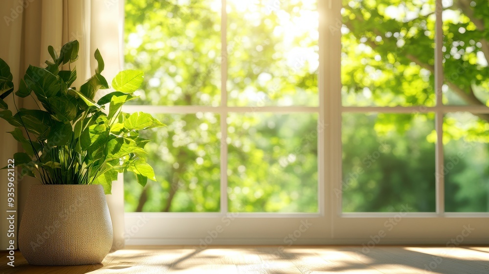 A serene view of nature through a bright window, featuring a potted plant, symbolizing tranquility and life indoors. A serene view of nature through a bright window, featuring a potted plant, symbolizing tranquility and life indoors.