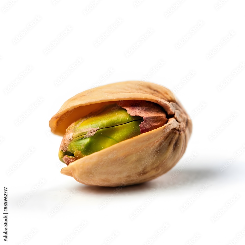 Cracked Open Pistachio Nut on a White Background Cracked Open Pistachio Nut on a White Background