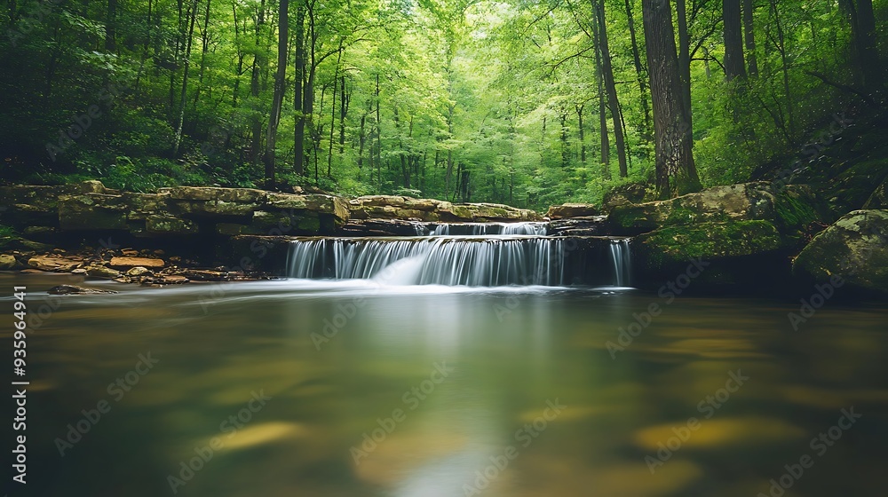 Obraz premium Tranquil Waterfall in a Lush Forest