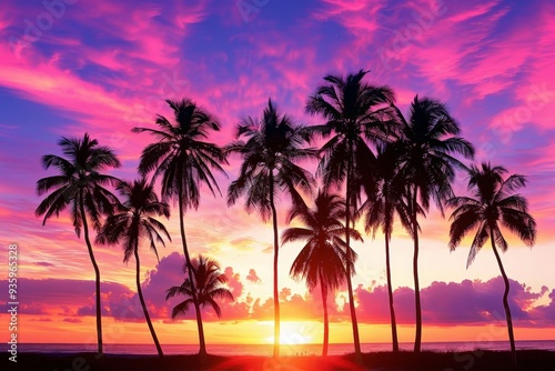 Palm Trees Silhouette at Sunset.