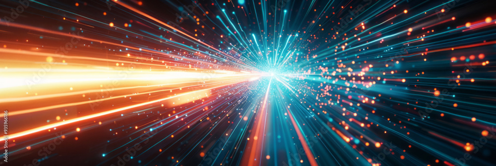 Light streaks, captured from an overhead perspective, represent fast digital data transfer in a space backdrop. Light streaks, captured from an overhead perspective, represent fast digital data transfer in a space backdrop.