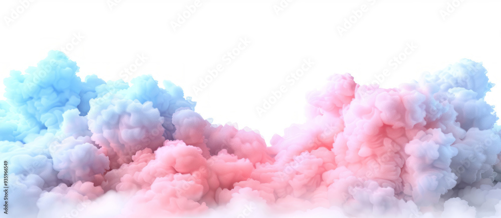 A 3D cloud of smoke is on a white backdrop, featuring pastel-colored clouds.
