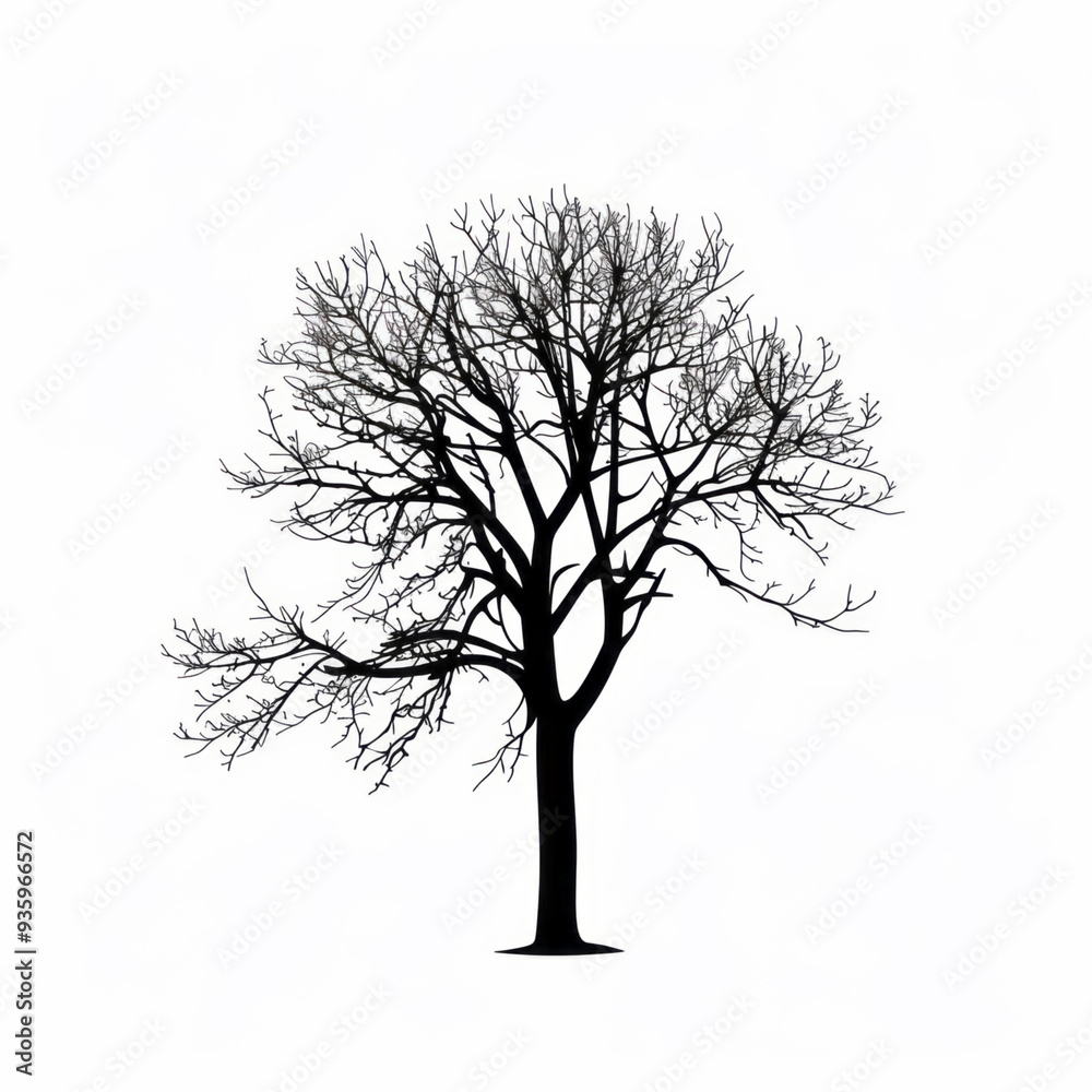 Obraz premium A silhouette tree with no leaves is against a white backdrop.