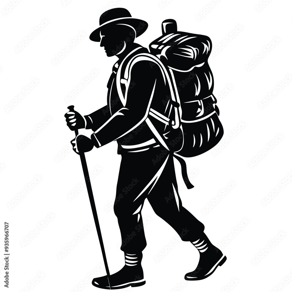 Silhouette of a mpuntain hicker vector illustraion png, Hiker vector Silhouette of a mpuntain hicker vector illustraion png, Hiker vector