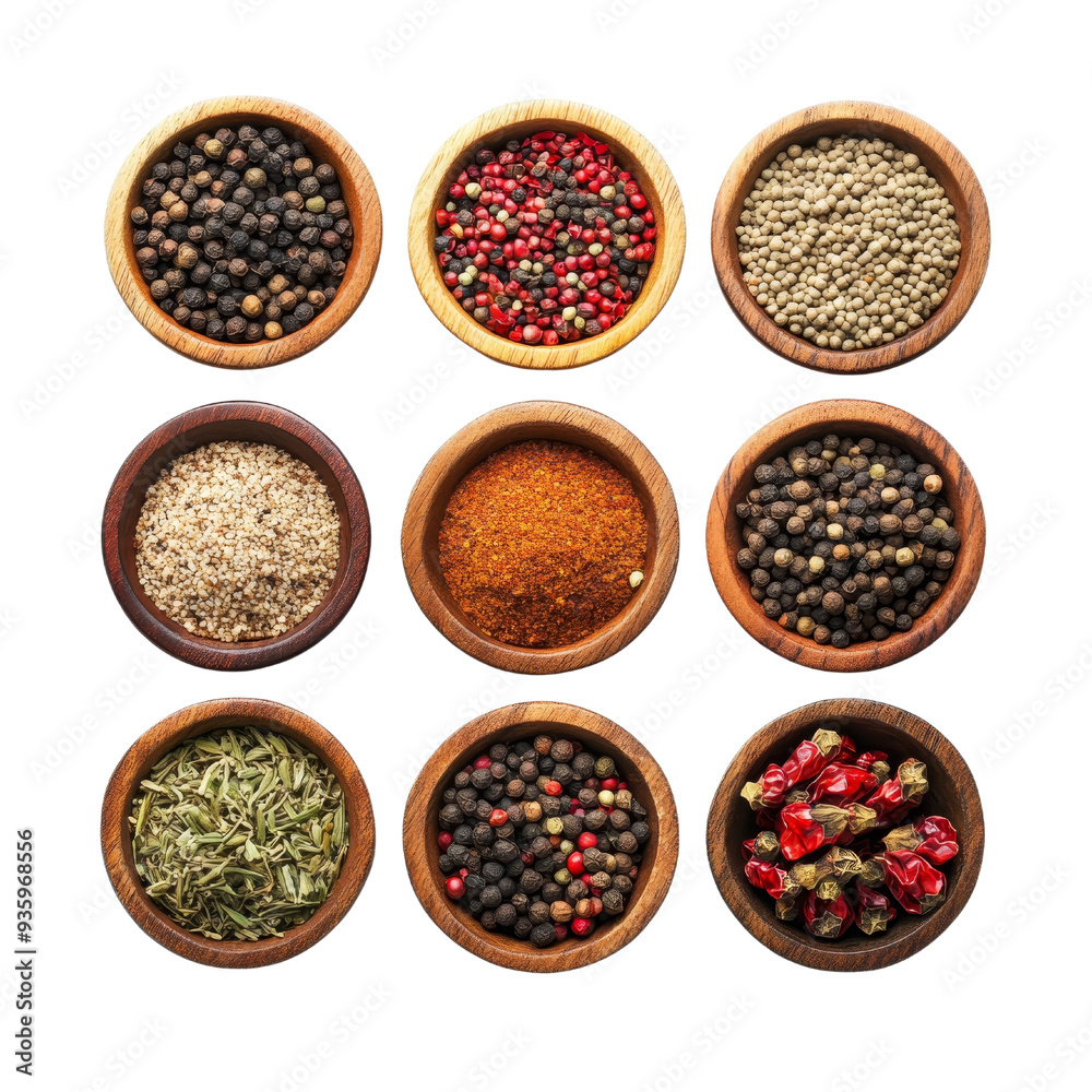 Assorted spices displayed in wooden bowls, showcasing vibrant colors and textures, perfect for culinary or health-related imagery. Assorted spices displayed in wooden bowls, showcasing vibrant colors and textures, perfect for culinary or health-related imagery.