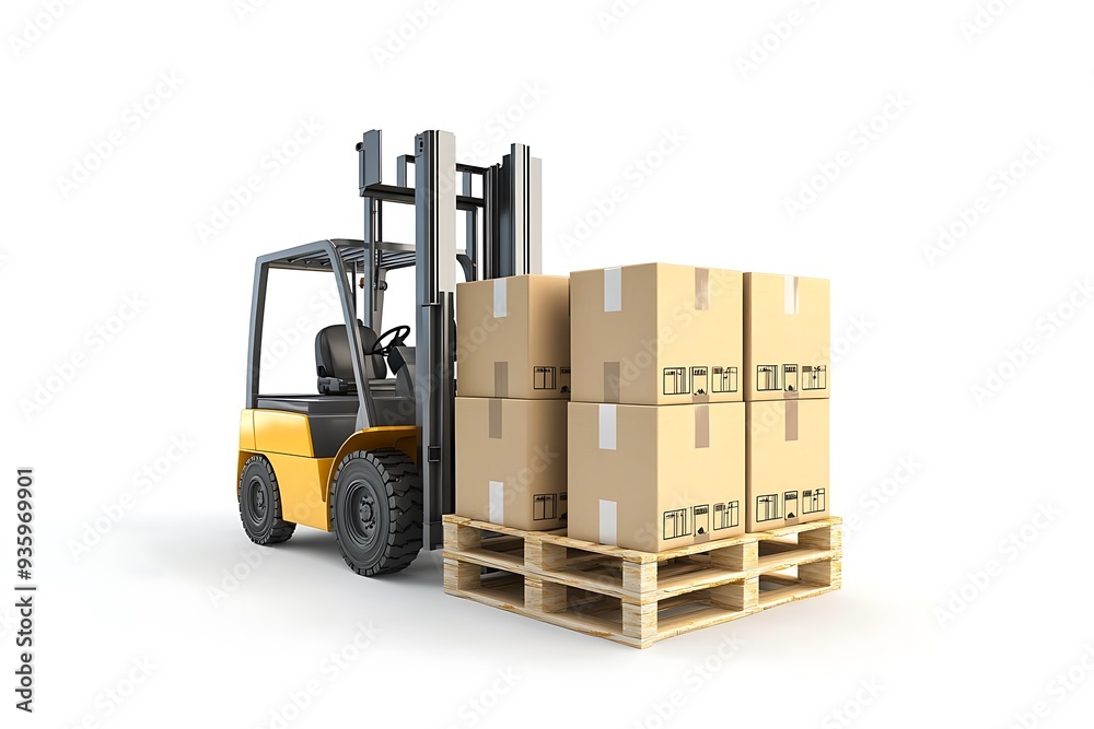 Cardboard boxes on pallet shipping forklift on werehouse on white background. Cardboard boxes on pallet shipping forklift on werehouse on white background.