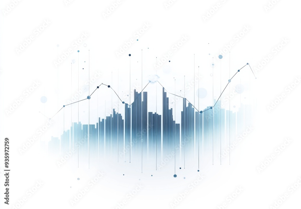 Flat Vector Illustration of an Upward-Trending Graph with Blue Bar Lines on a White Background Representing Business Growth and Financial Success