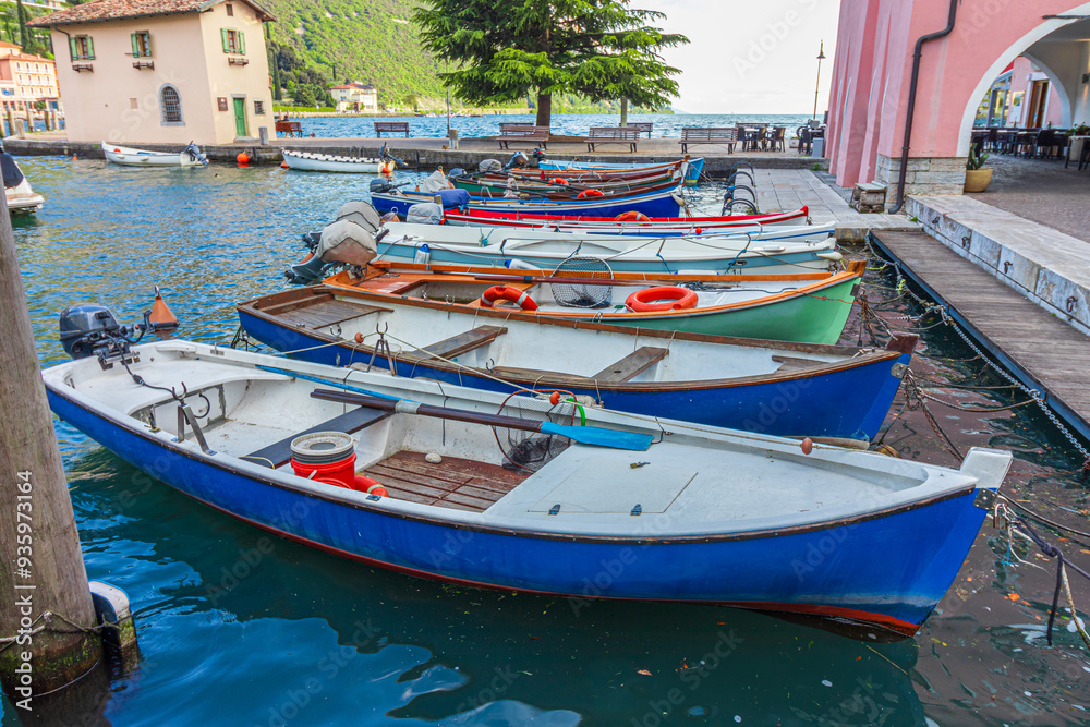 Boats at the port of Torbole in Garda lake, Italy Boats at the port of Torbole in Garda lake, Italy