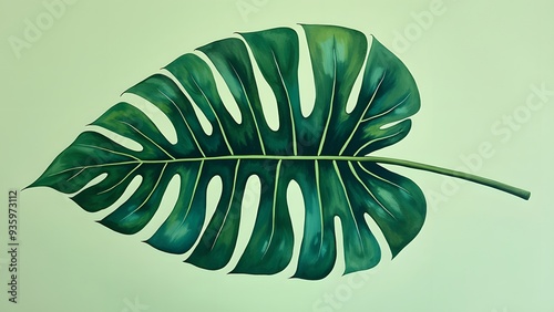 Vibrant Green Monstera Leaf Against Minimalist Background