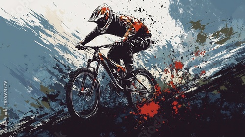 Mountain Biker in Motion: A Splatter of Color photo