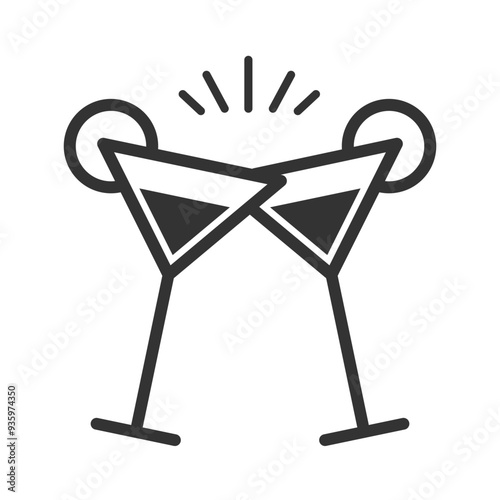 Cocktail glasses icon.Cheers symbol.Celebration Pictogram.Party invitation sign for greeting cards, postcards, invitations, menu.Editable stroke.Transparent background.Vector illustration EPS10