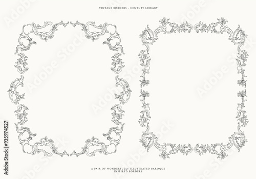 Pair of Rococo Inspired Borders for Invites / Packaging / Branding