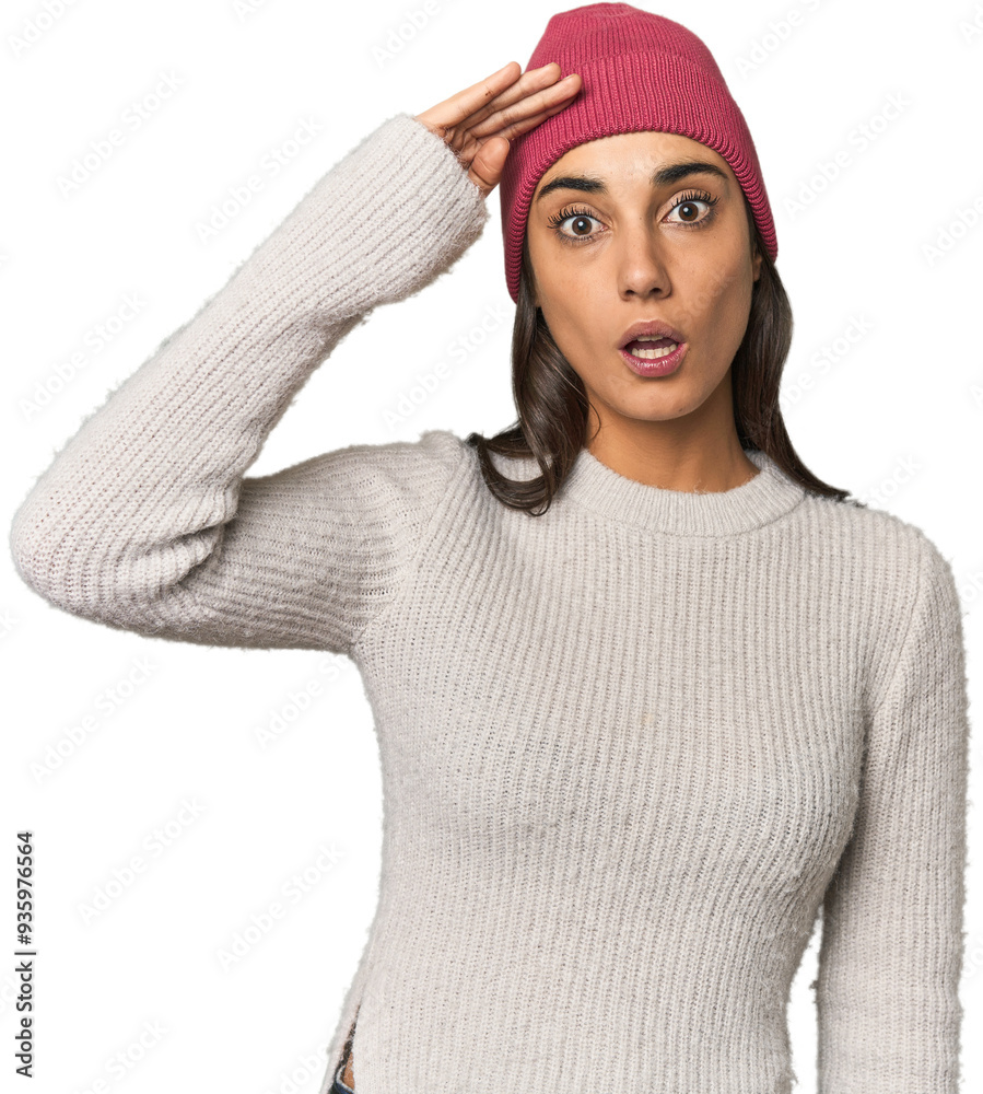 Hispanic young woman shouts loud, keeps eyes opened and hands tense. Hispanic young woman shouts loud, keeps eyes opened and hands tense.