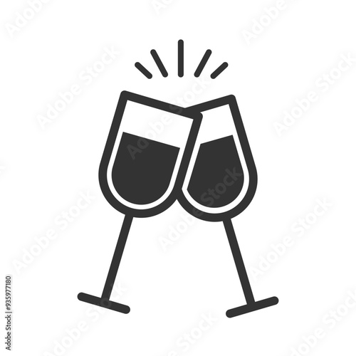 Wine icon.Two wine glasses icons for greeting cards, postcards, invitations,menu design.Party celebration symbol.Editable stroke.Transparent background.Cheers,toasting.Vector illustration EPS 10