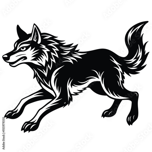 Wolf Vector Silhouette design png on white background, Animal Vector