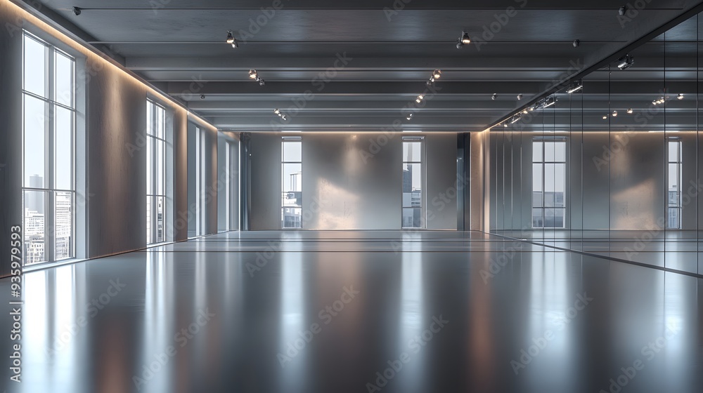Modern ballet studio, mirrored wall, soft studio lighting, high-resolution detail, graceful and elegant Modern ballet studio, mirrored wall, soft studio lighting, high-resolution detail, graceful and elegant