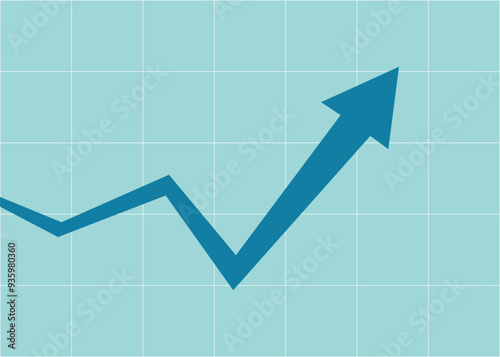 Blue Arrow Graph Pointing Upward on Blue Sky Background With Grid Representing Business and Economic Growth Increased Profit