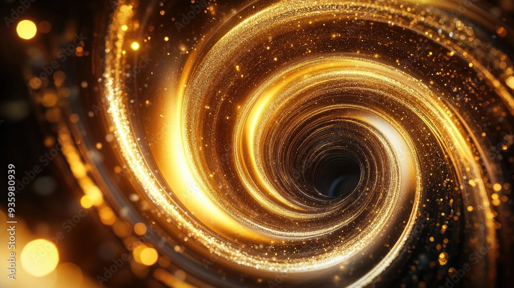 Obraz premium Abstract 3D golden vortex with shimmering, radiant curves, symbolizing power and motion.