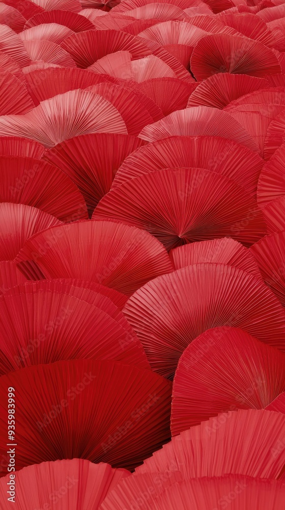 Naklejka premium A vibrant display of red lanterns and paper fans illuminates a dark background, creating a serene atmosphere perfect for celebrating Chinese New Year. Ample copy space is available