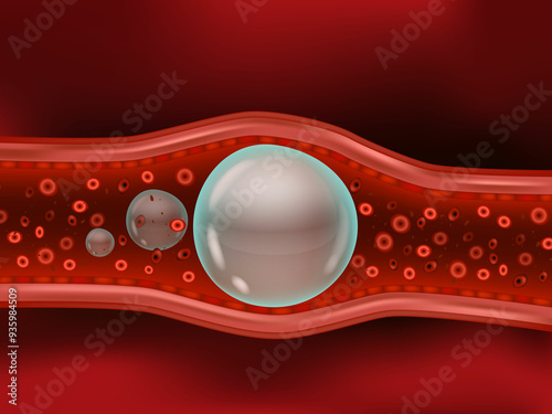 An air embolism, also called a gas embolism. Air bubbles enter a vein or artery and block it.