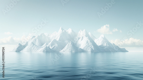 A large mountain range is reflected in the water