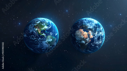 3D Flat Icon Earth Daybreak and Space Midnight Concept Contrasting yet harmonious view of Earth at daybreak and space at midnight against dreamy background. Ideal for showcasing 