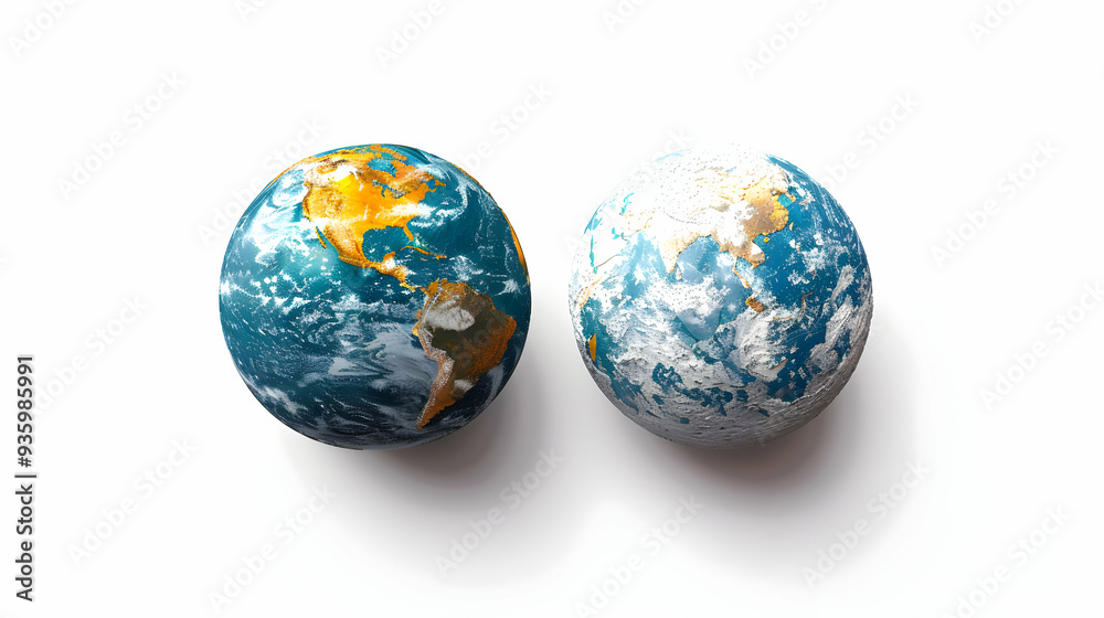 3D Flat Icon Earth Daytime and Space Nighttime Dual Light Dark Universe Scene with Ample Space for Text or Graphics on Isolated White Background 3D Flat Icon Earth Daytime and Space Nighttime Dual Light Dark Universe Scene with Ample Space for Text or Graphics on Isolated White Background