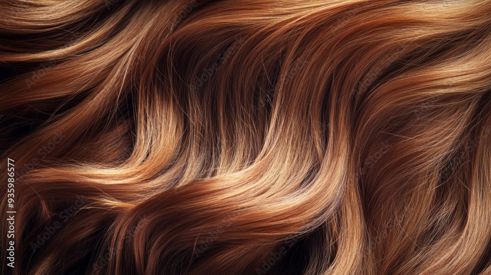 Wavy strands of shiny brown hair flow together, illuminated softly to highlight their texture and movement. Wavy strands of shiny brown hair flow together, illuminated softly to highlight their texture and movement.