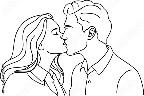 couple kissing line art illustration black and white