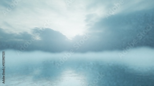 Foggy lake with soft reflections under a pale sky, a calm and peaceful background for nature and serene designs

