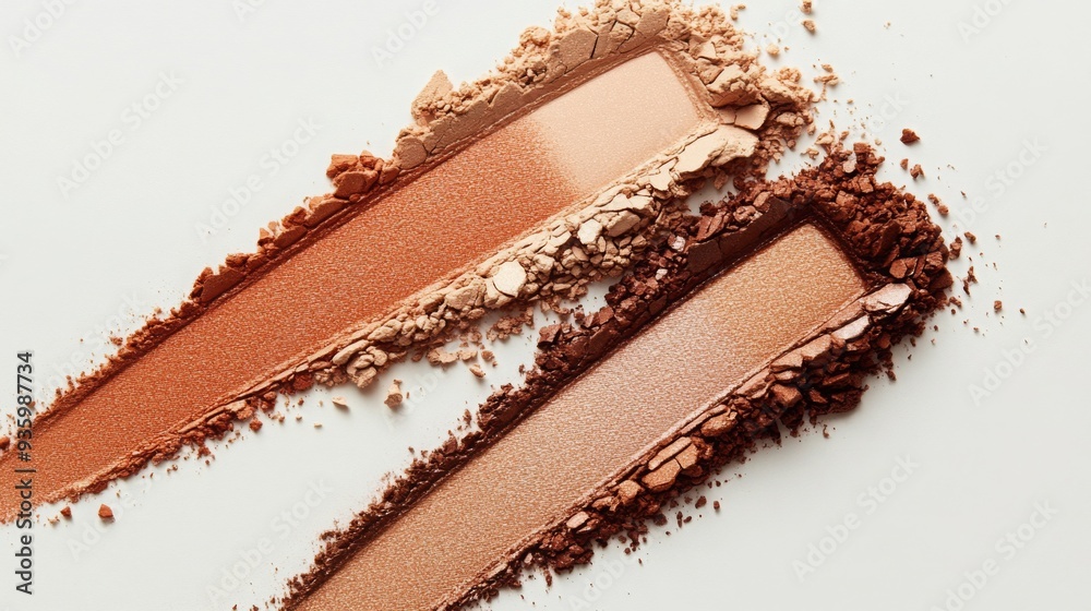 Multiple shades of foundation are lined up in diagonal patterns, showcasing different tones on a smooth background. Multiple shades of foundation are lined up in diagonal patterns, showcasing different tones on a smooth background.