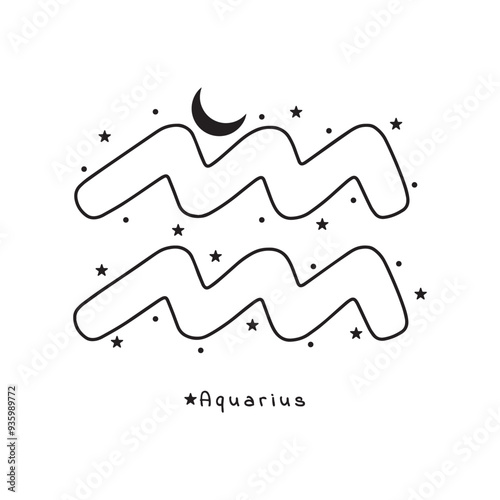 Aquarius zodiac sign, with stars, moon, on white background, vector art