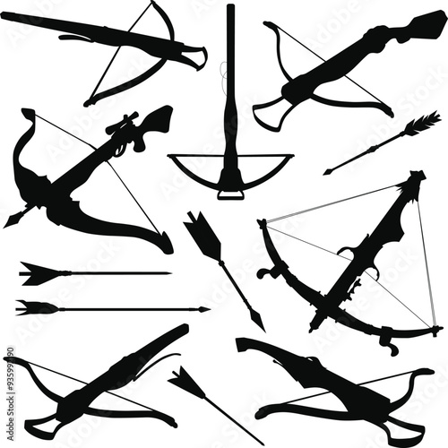 Mediaeval crossbow and bolts silhouette